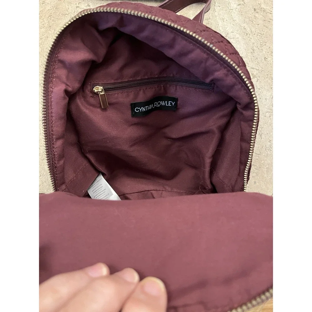 CYNTHIA ROWLEY Mini Backpack Burgundy Quilted NWOT Adjustable Straps 3 Zip UPS